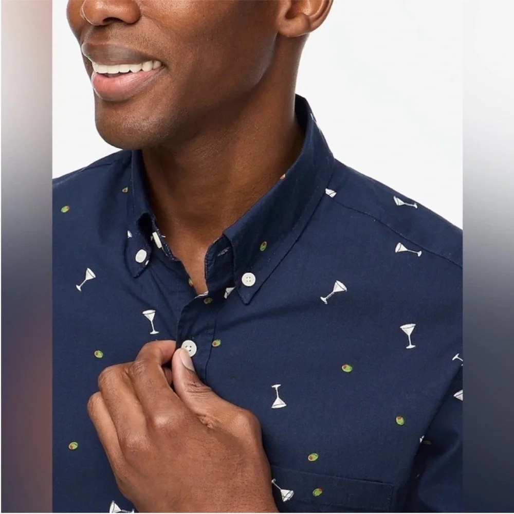NEW! J. Crew Classic Flex Casual Cocktail Glass Print Shirt. Men’s XL. - Picture 4 of 7
